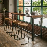 loft美式复古实木铁艺餐桌椅组合长方形高脚漫咖啡厅奶茶店酒吧台