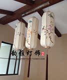 新中式长形吊灯布艺手绘国画仿古灯笼客厅灯餐厅茶楼酒店工程灯具