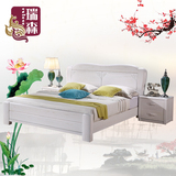 水曲柳床实木床现代中式床 1.51.8米双人大床储物床双人婚床白色