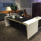 上海办公家具老板桌总裁桌办公桌现代简约白色烤漆大班台桌椅组合