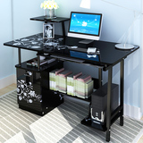 简易钢木电脑桌带抽屉机箱位书架多功能台式家用办公桌写字桌书桌
