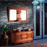 心海伽蓝现代中式浴室柜实木落地红橡木卫浴柜欧式仿古浴室柜组合