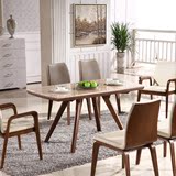 北欧创意原木白蜡木餐桌日式餐桌椅组合实木方型大理石餐桌宜家