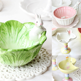日式创意餐具可爱卡通甜品碗水果碗沙拉碗个性高脚碗 陶瓷兔子碗