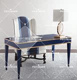 美式实木地中海田园布艺沙发电脑桌椅欧式现代时尚条纹组合书桌椅