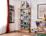 中式新古典实木雕刻家具美式复古蓝色开放式书柜简约书架展示架