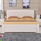 特价中式水曲柳白色全实木床双人床1.5/1.8米 现代简约高箱储物床