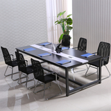 简易会议桌黑色钢木长条桌简约时尚员工开会办公桌绘图桌会议室桌