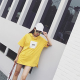 2016夏季韩版外套薄款宽松字母印花套头短袖连帽卫衣中长款女潮