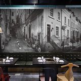 3D复古怀旧黑白壁纸工业风个性街景建筑壁画 餐厅咖啡店背景墙纸