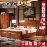 新中式双人床1.8实木床 现代简约橡木床 高箱储物床1.5米多功能床