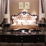 欧式真皮床 新古典实木雕刻皮艺床双人床1.8米实木床美式卧室大床