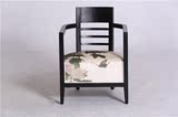 新中式实木餐椅布艺沙发椅洽谈桌椅印花休闲椅售楼处客厅餐椅家具