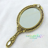 韩国进口仿古铜镜 化妆镜 把手小镜 镜子 玫瑰花小镜手柄随身携带