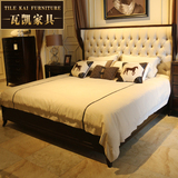 欧式布艺床 双人床1.8米 美式实木床 公主床 复古木床婚床 卧室床