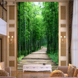 3d玄关壁画客厅过道走廊墙纸壁纸竖版竹子立体风景背景墙布壁布