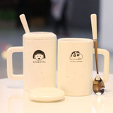 简约可爱机器猫Kitty陶瓷马克杯带盖勺欧式创意牛奶咖啡茶水杯子