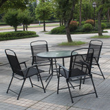 户外玻璃桌椅套装/钢化玻璃圆桌/特斯林折叠椅子