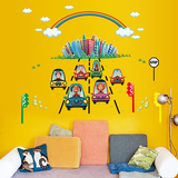创意可爱小动物汽车墙贴儿童房宝宝卧室幼儿园装饰卡通动漫墙贴纸