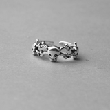 日韩国复古简约 S925纯银创意开口泰银骷髅头戒指环潮人男女情侣