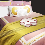 韩国女孩样板房床品粉黄白色   欧式儿童床品公主风格高档样板间