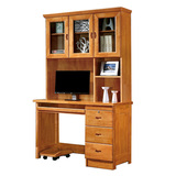 全实木台式电脑书柜一体书桌书架组合橡木家用办公桌写字台包邮