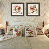 美式卧室床头挂画花卉二联 乡村壁画有框画 客厅装饰画现代墙画