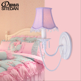 新品北美欧式女孩公主儿童甜美卧室床头壁灯田园温馨布粉红墙壁灯