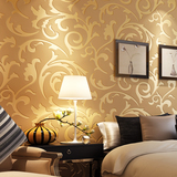 金黄色欧式宫廷莨苕叶无纺布壁纸走道餐厅客厅卧室床头背景墙纸