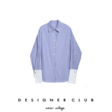 Designer club / 撞色条纹宽袖BF风蓝白条纹衬衫休闲男女112