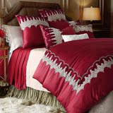 美式新婚四件套全棉床上用品大红色婚庆欧式纯棉高档样板房床品