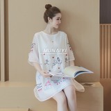 韩国孕妇装夏季新款卡通刺绣五分袖欧根纱孕妇上衣宽松孕妇连衣裙
