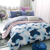 地中海蓝色迷彩个性四件套纯棉时尚创意清新印花全棉床上用品套件