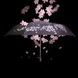日本浪漫樱花三折全自动折叠黑胶防晒遮阳晴雨两用女神太阳小黑伞