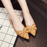 2016夏季韩版新款尖头平底鞋女浅口蝴蝶结平跟单鞋舒适套脚女鞋
