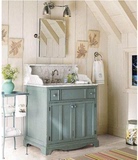 地中海蓝色复古做旧新款橡木浴室柜实木洗手台卫浴柜0.9米组合柜