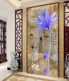 3D立体中式时尚透明花水中蒲公英玄关背景墙走廊过道装饰壁画壁纸