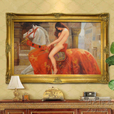 欧式古典人物油画马背上的Godiva夫人别墅酒店客厅玄关装饰挂壁画