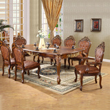 欧式餐桌美式乡村实木雕花长方形大餐台新古典法式别墅餐桌椅组合