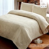 纯色绗缝被三件套美式简约绣花床盖水洗纯棉空调被衍缝夹棉床单