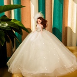 梦幻芭比娃娃婚纱摆件 3d仿真眼女孩公主玩具新娘闺蜜儿童节礼物
