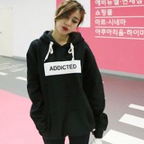 韩国代购秋季新款宽松连帽套头卫衣女韩版学生时尚黑白撞色外套潮