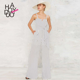 Haoduoyi2016夏新款 欧美街头条纹拼接褶皱系带 抹胸吊带连体长裤