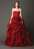 王薇薇vera wang2014新款酒红色新娘抹胸婚纱礼服/高级定制蓬蓬裙