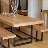 简约现代铁艺实木原木复古餐桌书桌长凳美式乡村长方形做旧餐桌椅