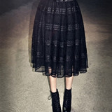 2015女装新款欧美大牌黑色秋冬半身裙中长款高腰蕾丝蓬蓬裙伞裙