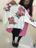 2016甜美植物花卉春季韩版新款印花图案卫衣简约时尚气质休闲女款