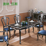 欧式大理石餐桌长方形实木小户型餐桌椅组合一桌六椅简欧饭桌包邮