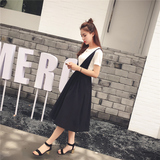 夏季新款2016韩版无袖背带连衣裙两件套装女宽松高腰长裙子D403