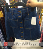 HM H&M女装专柜正品代购纽扣口袋蓝色A字牛仔裙/半身短裙 原价179